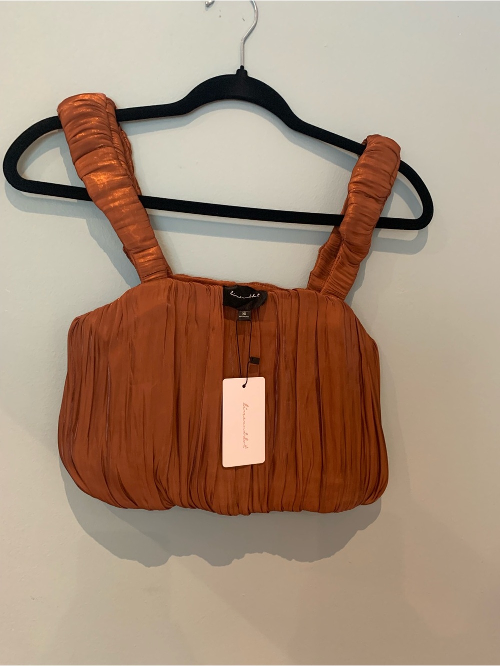 Line & Dot Ruched Rust Orange Crop Top - Picture 2 of 9